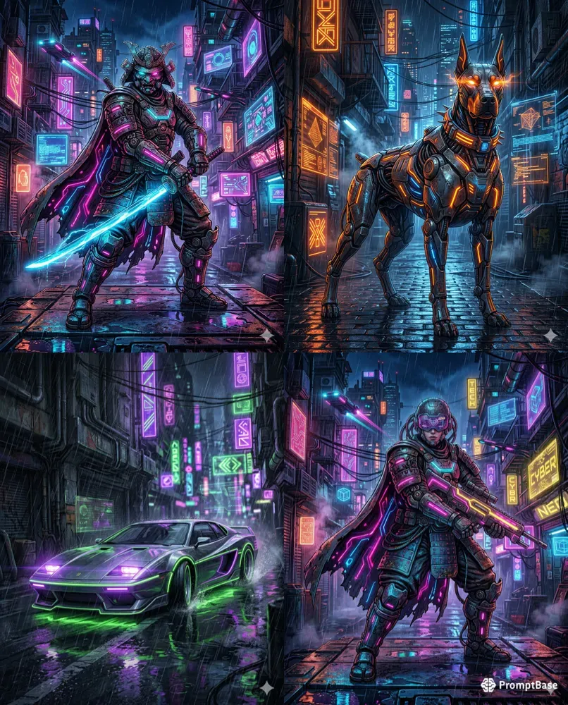 Vibrant Cyberpunk Neon Synthwave Art