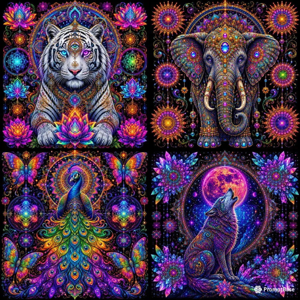 Psychedelic Neon Mandala Characters