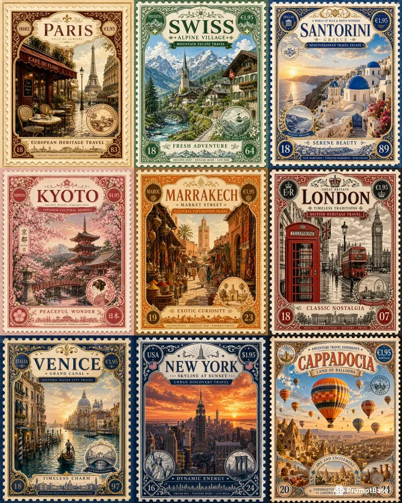 Collectible Travel Stamp Posters