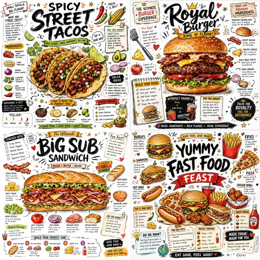 Handcrafted Food Doodle Infographics