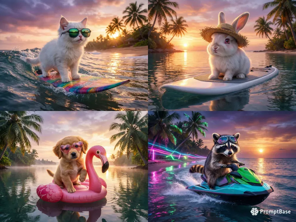 Surf Cats At Sunsets Retro Beach Vibes