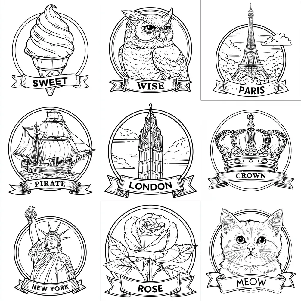Line Art Emblem Prints Stickers