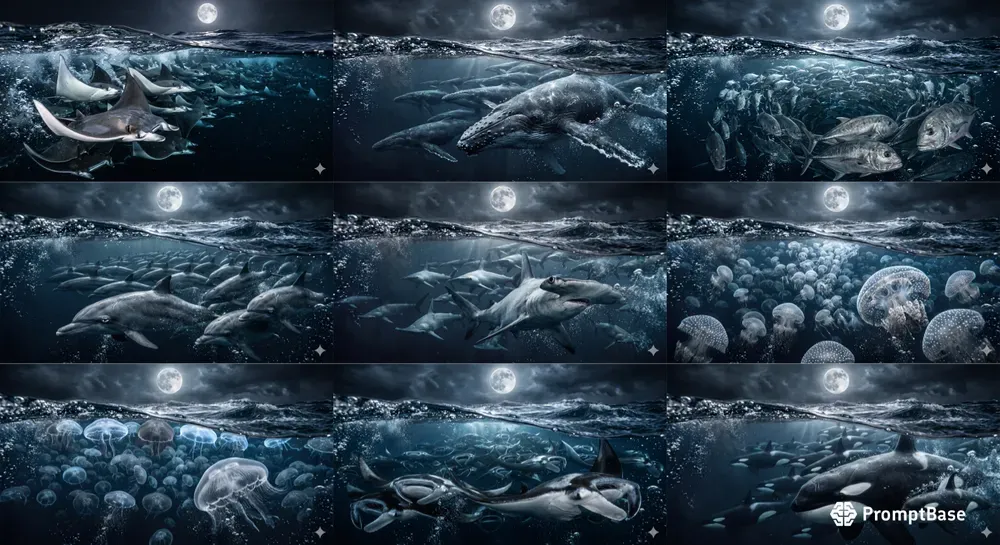 Underwater Creatures In The Moonlight