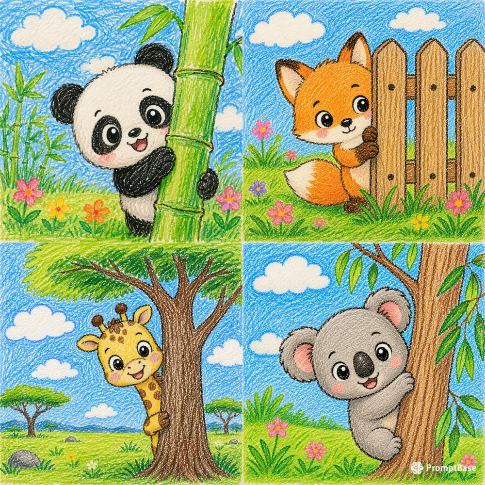 Cute Crayon Animal Drawings