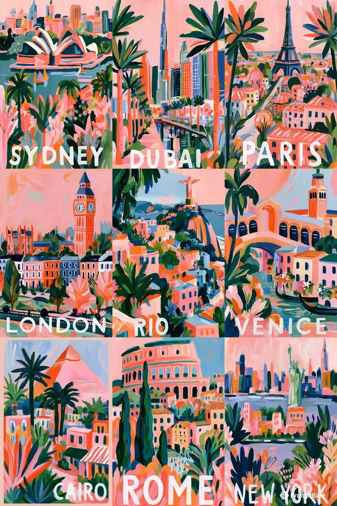 Vibrant Gouache Travel Posters