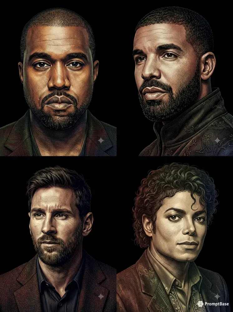 Hyperreal Digital Engraving Portraits