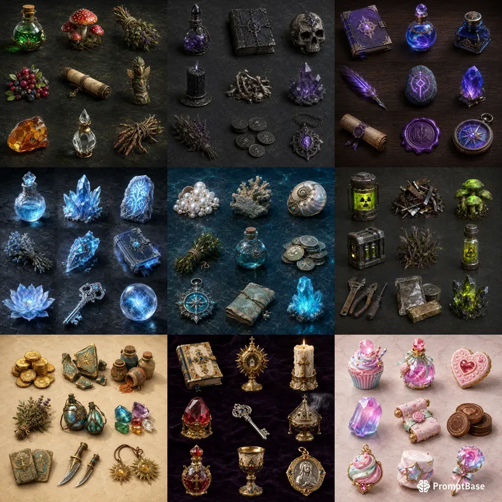 Realistic 3D Game Asset Item Grid Sheets