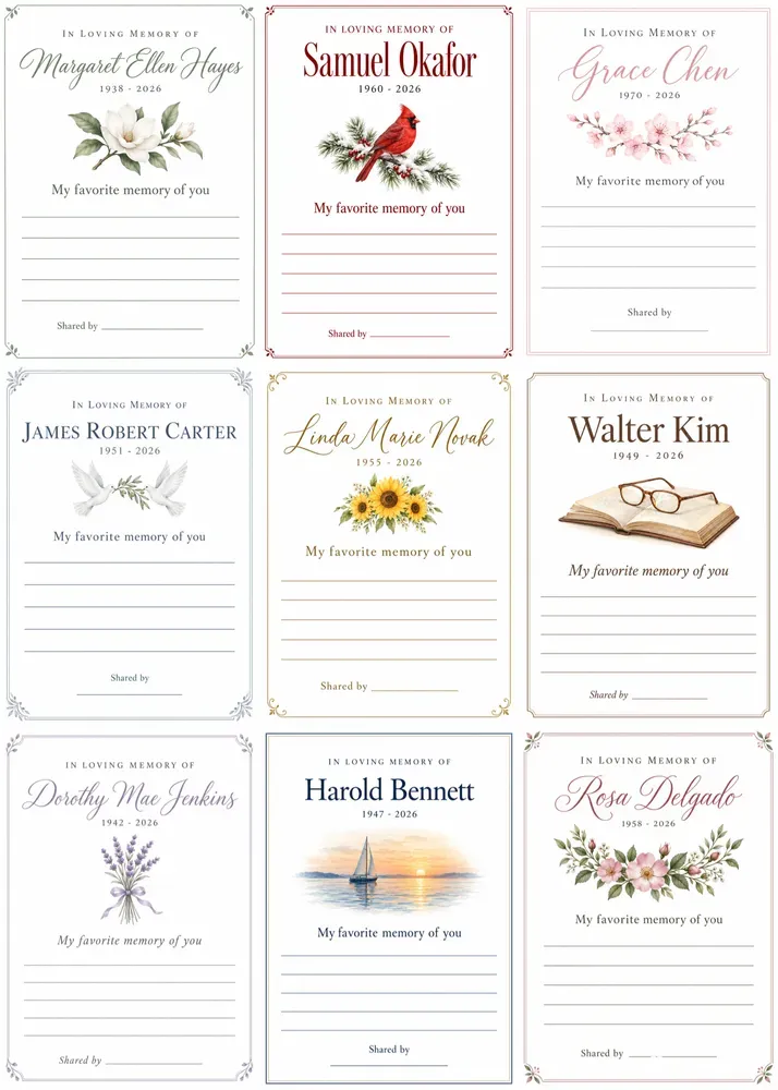 Celebration Of Life Memory Cards