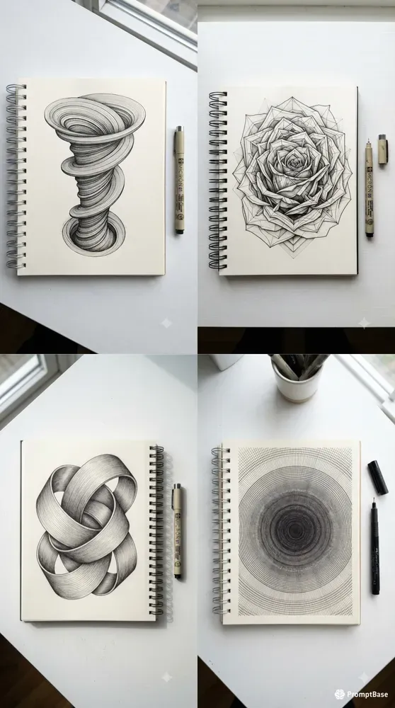 3D Optical Illusion Line Art Sketches