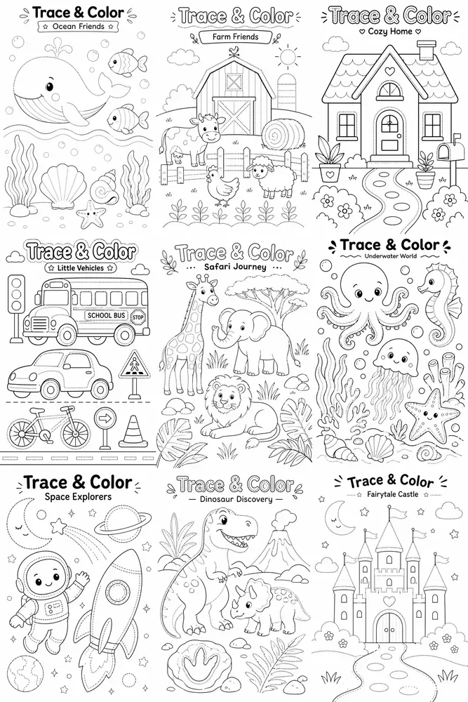 Trace Color Creative Worksheet Kits