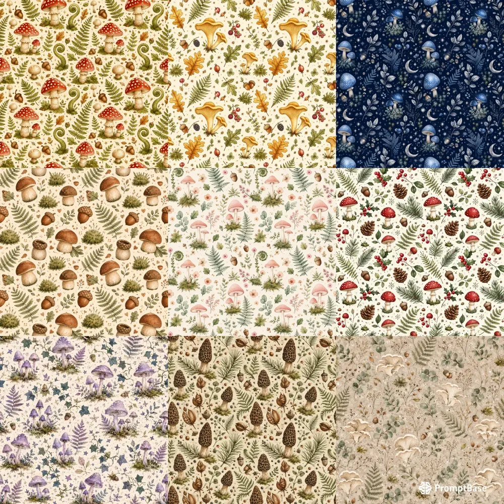 Woodland Mushroom Seamless Patterns