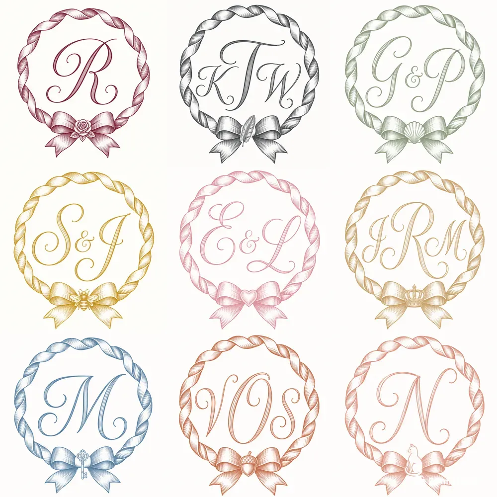 Elegant Ribbon Bow Monogram Wreaths
