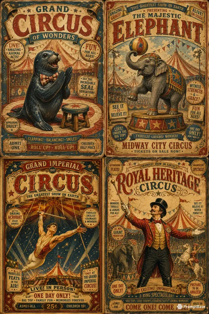 Vintage Circus Character Posters