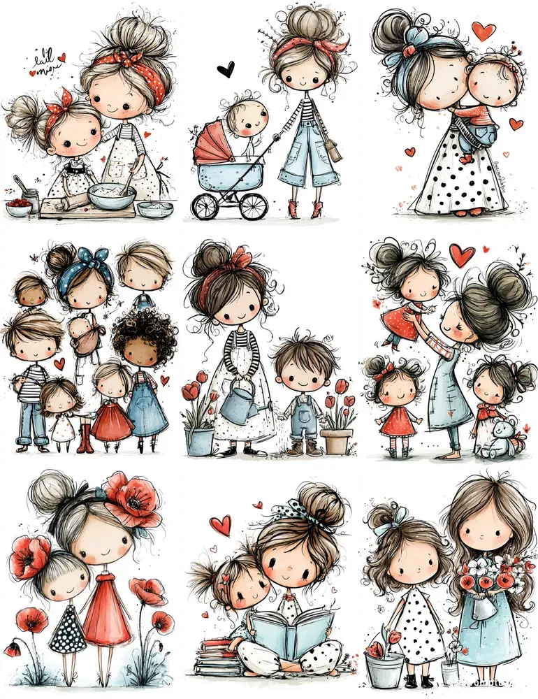 Whimsical Mothers Day Kid Clipart