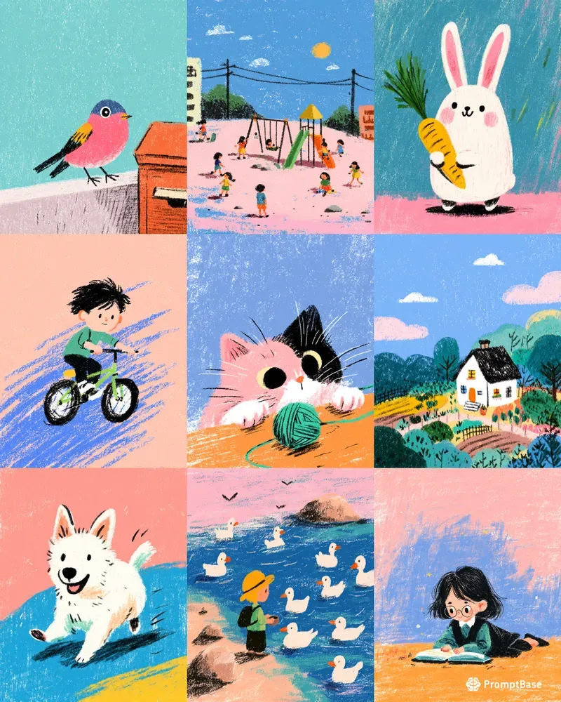 Crayon Kids Illustration Scene Style