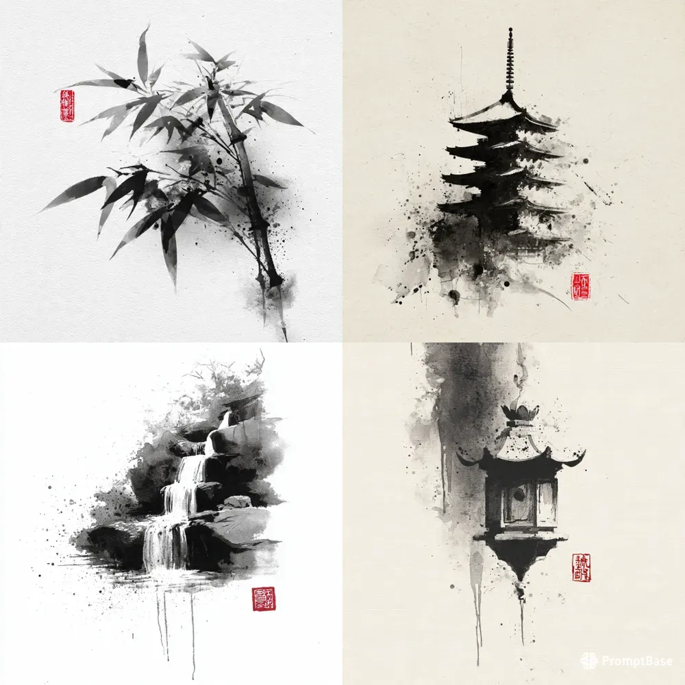 Sumie Dynamic Ink Flow Style