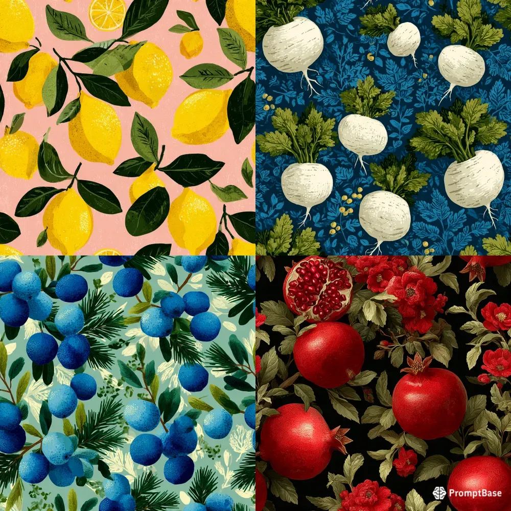 Fruit Veggie Seamless Repeat Patterns