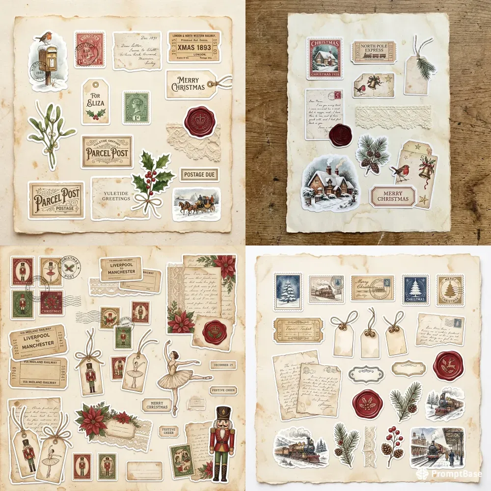 Watercolor Christmas Ephemera Sheets