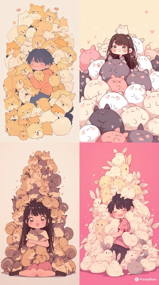 Kawaii Animal Pile Chibi Posters