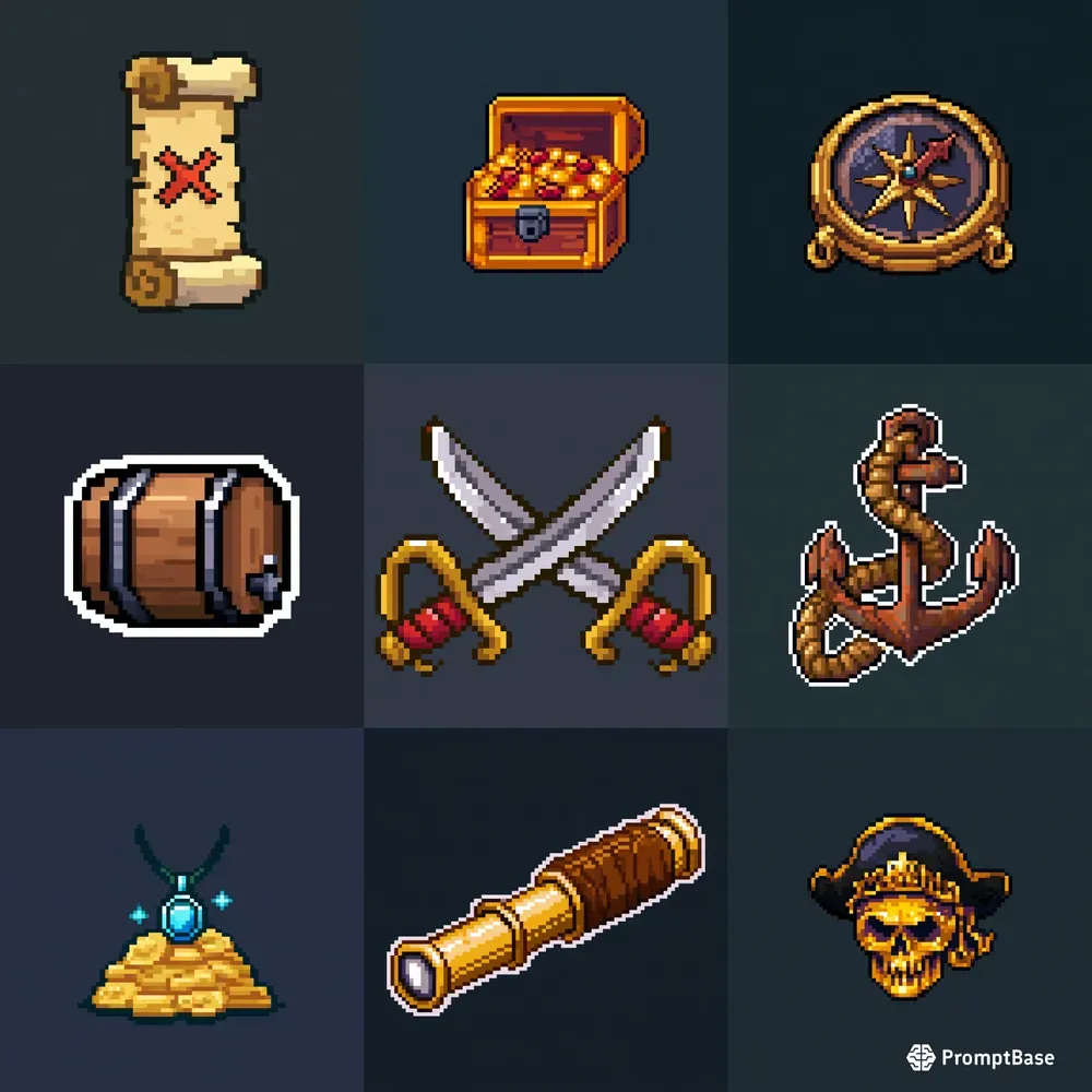 16bit Retro Pirate Treasure RPG Icons