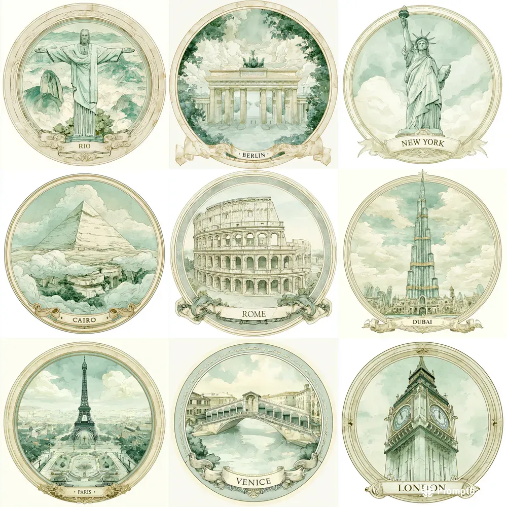 Vintage Travel Landmark Prints