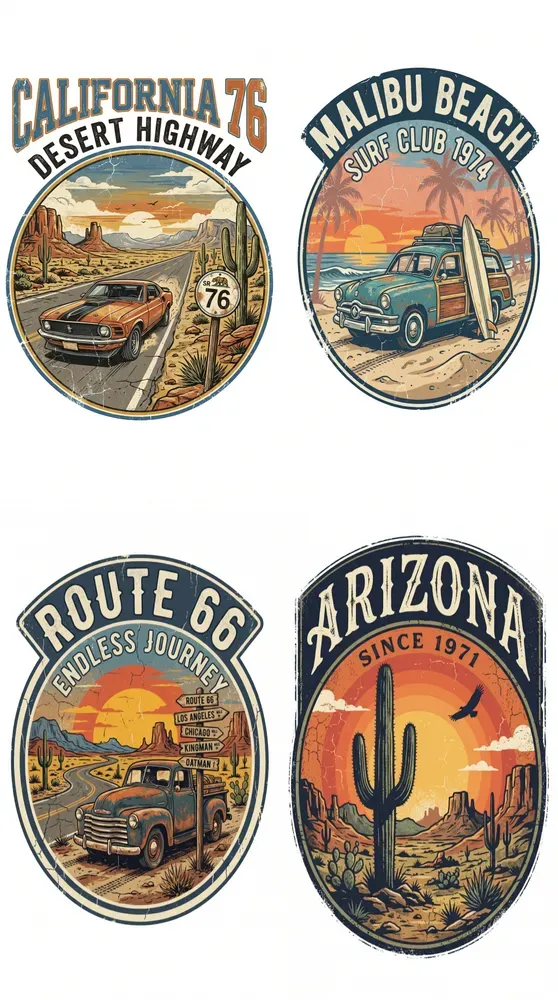 70s Retro Vertical Desert Tshirt Logos