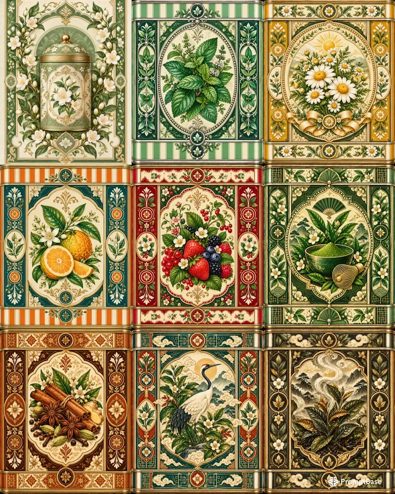 Ornate Tea Tin Emblems