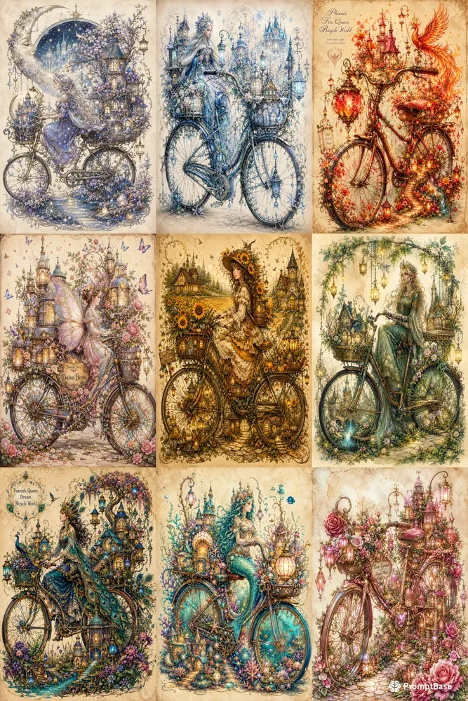 Whimsical Enchanted Bicycle Worlds