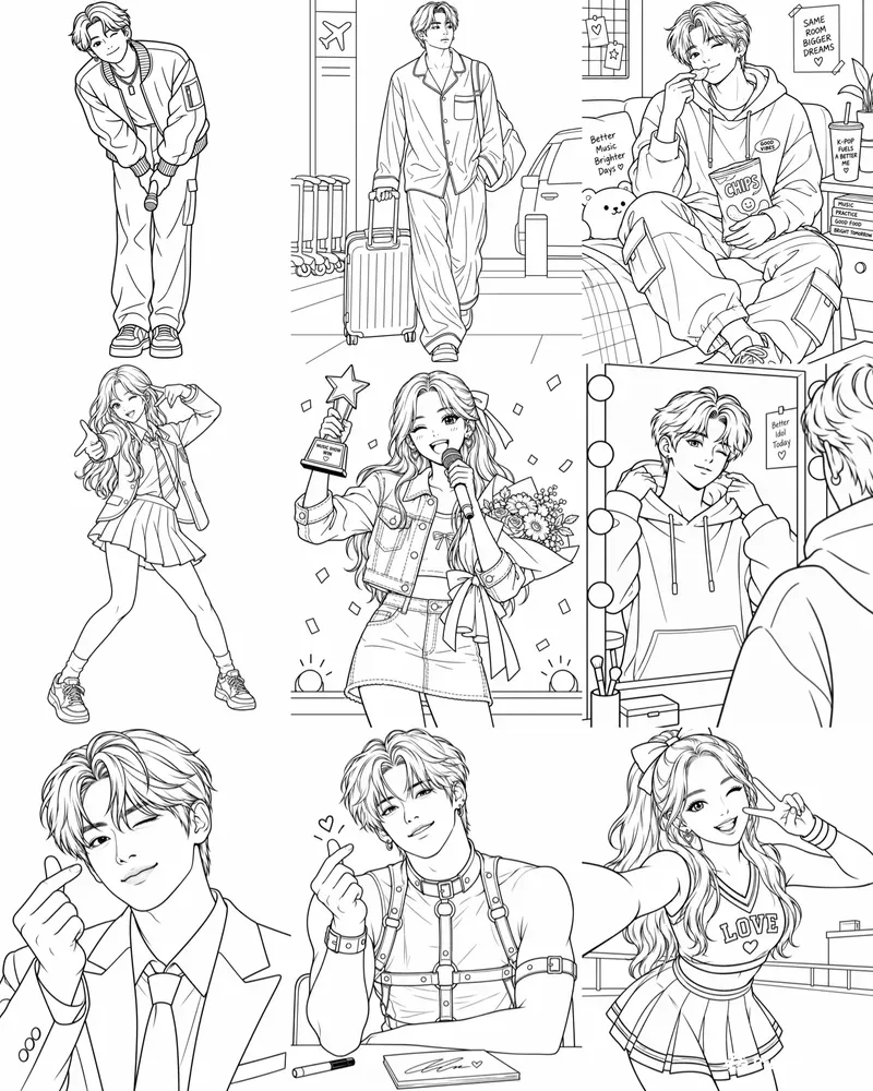 Kawaii Kpop Idol Coloring Book Pages Pro