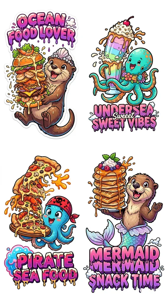 Ocean Animal Food Cartoon Stickers