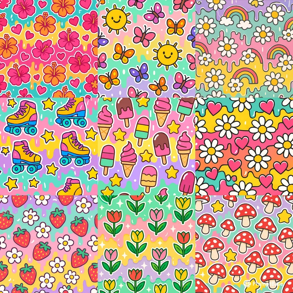 Groovy Retro Cute Seamless Patterns