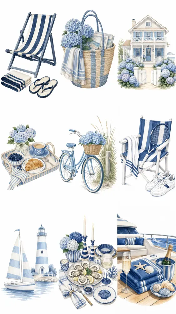 Hamptons Holiday Blue Naive Art Clipart
