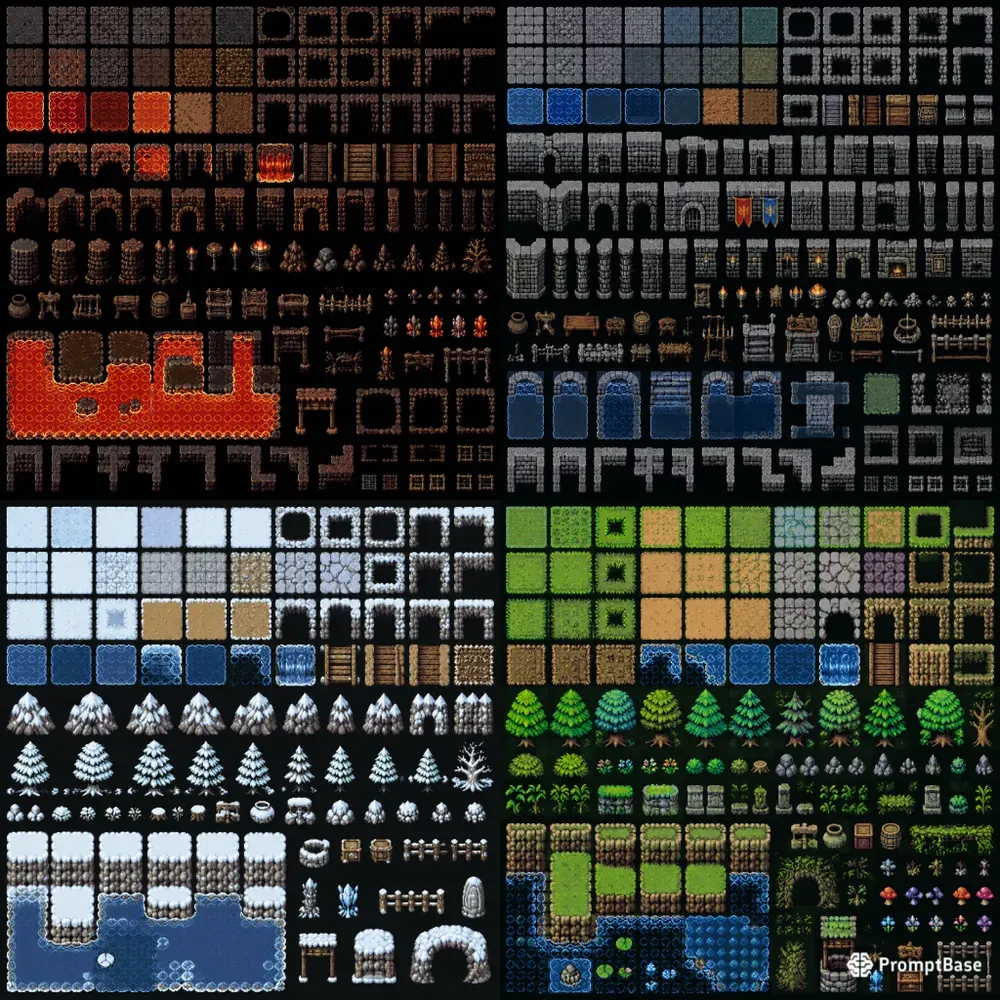 8bit RPG Terrain Tileset Designs