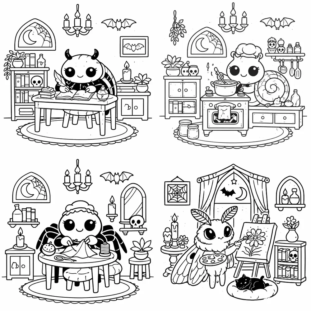Cozy Gothic Nook Coloring Pages