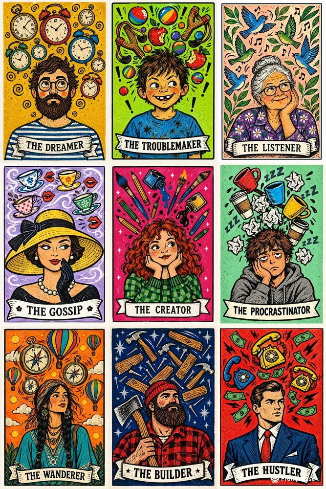 Naive Pop Art Character Cards