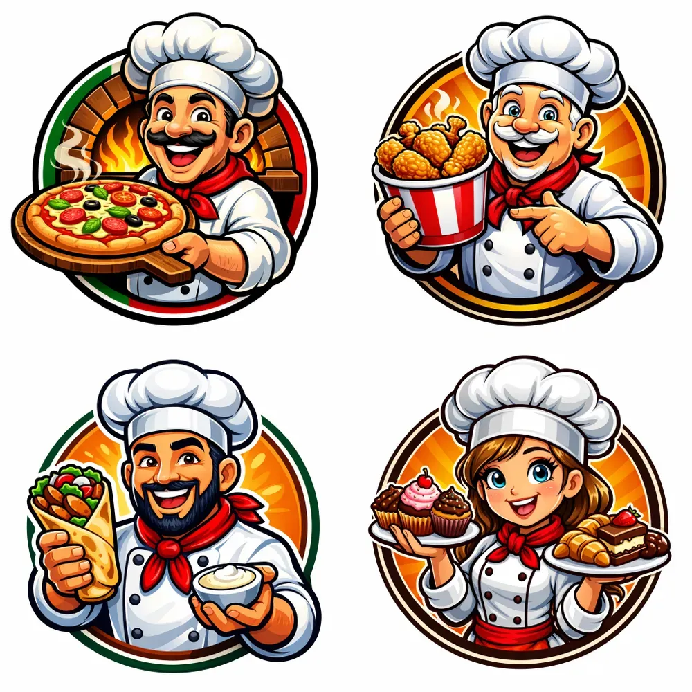 Premium Cartoon Chef Mascot Logos