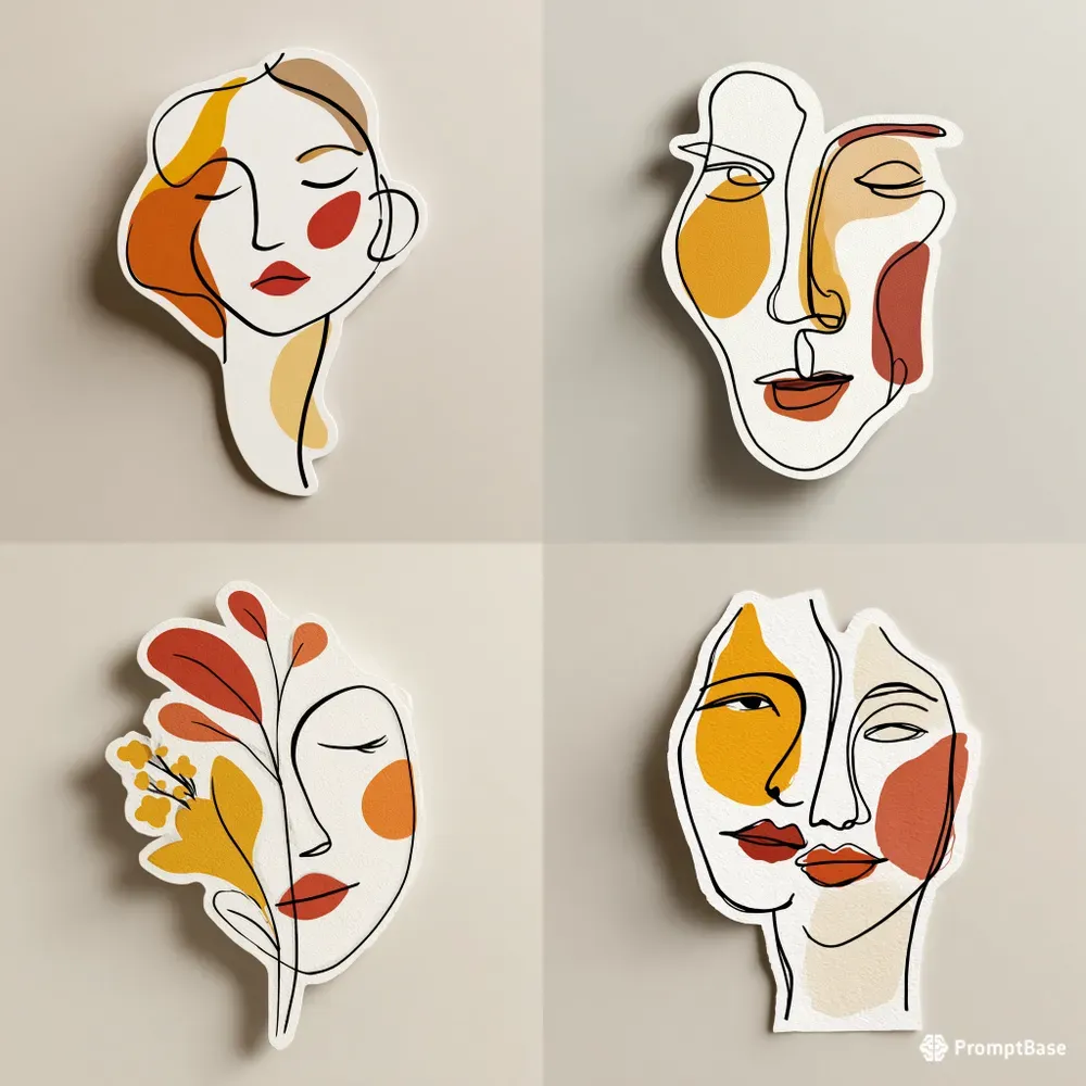 Minimalist Line Art Faces Stickers