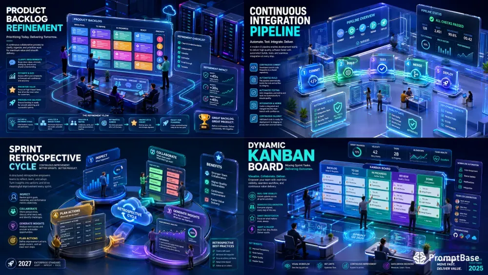 Isometric Agile Scrum Workflow Graphics
