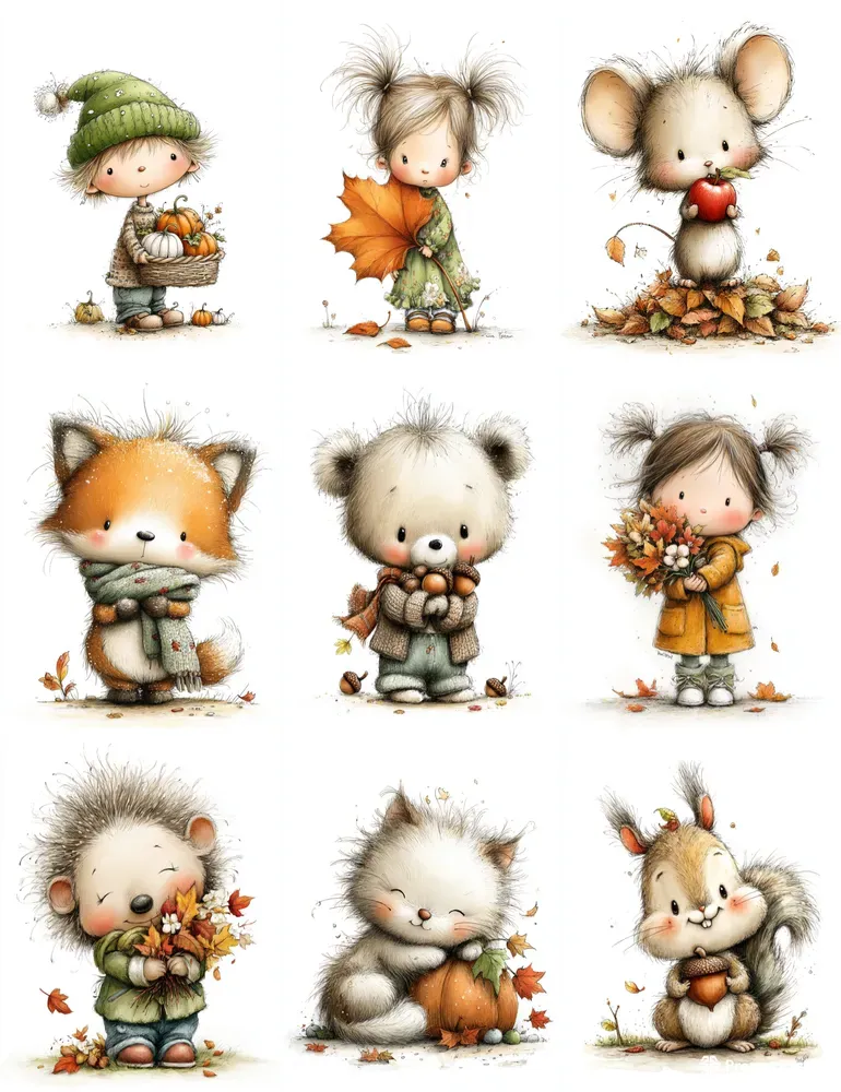 Cute Autumn Characters Etsy Cliparts