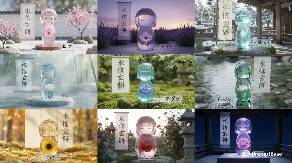 Mizu Shingen Mochi Crystal Kokeshis