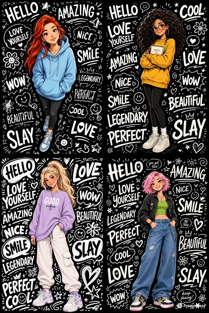 Bold Girl Power Doodle Portraits