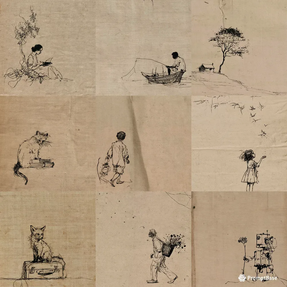 Antique Storybook Ink Sketches