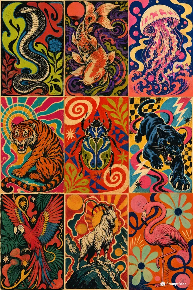 Psychedelic Retro Creature Prints