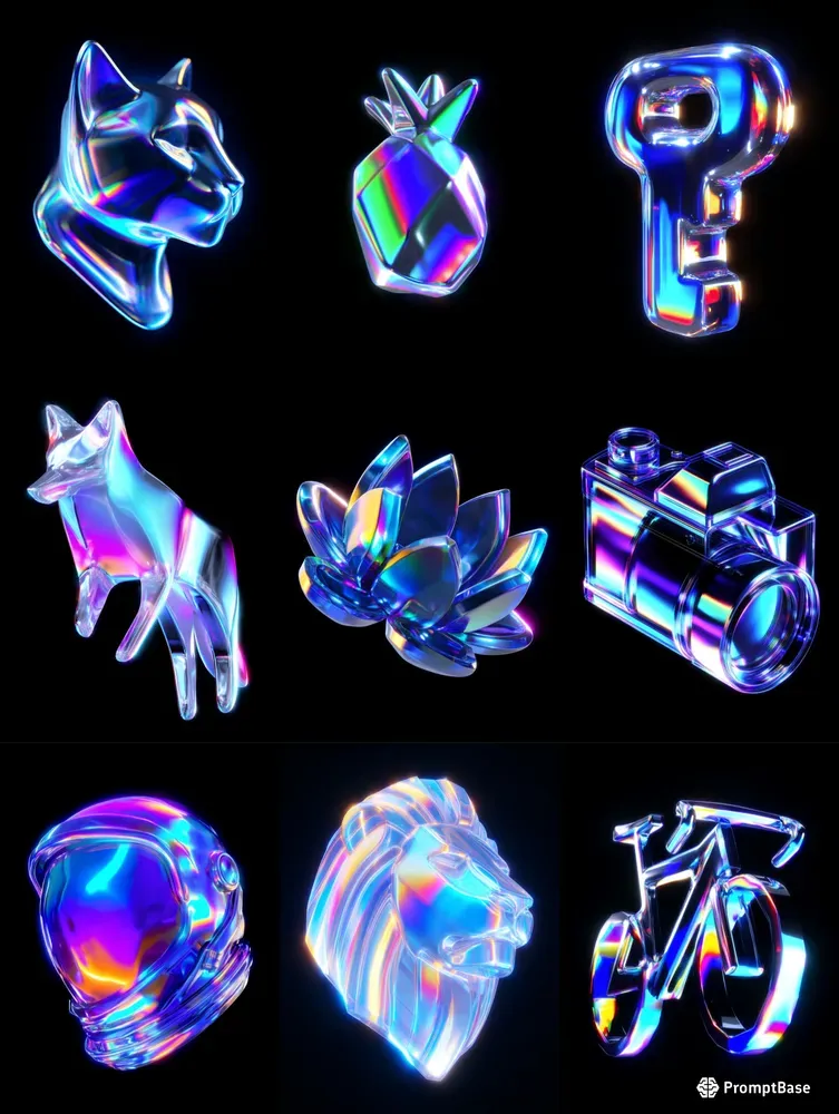 3D Holographic Chrome Objects