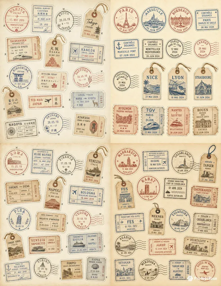 Travel Stamp Junk Journal Sheets