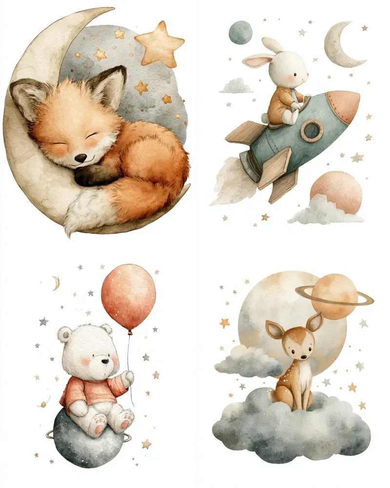 Cosmic Woodland Animal Nursery Art