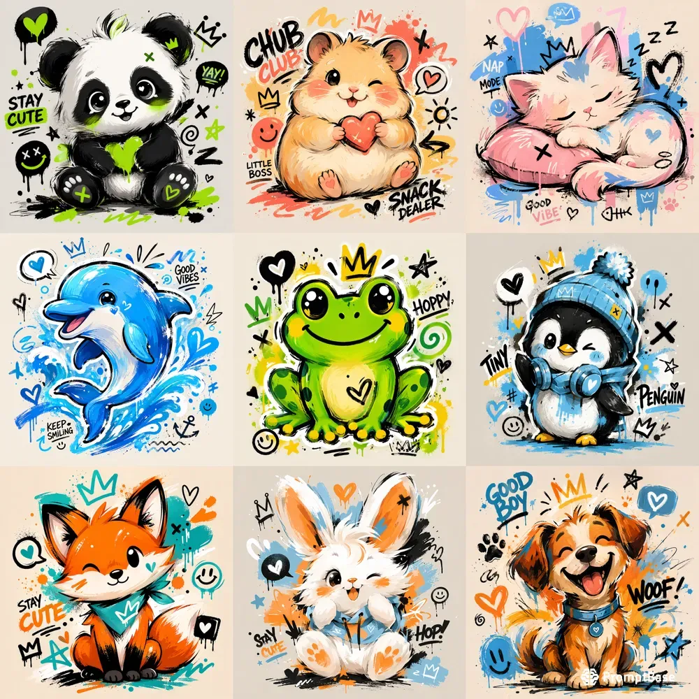 Cute Graffiti Animal Sticker Design Sets