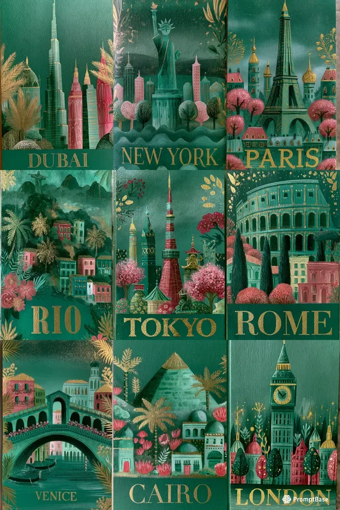 Ornamental Painted Travel Posters