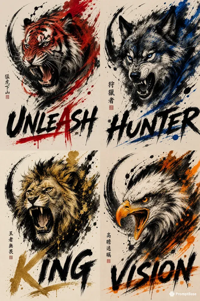 Abstract Ink Brush Animal Poster Generator