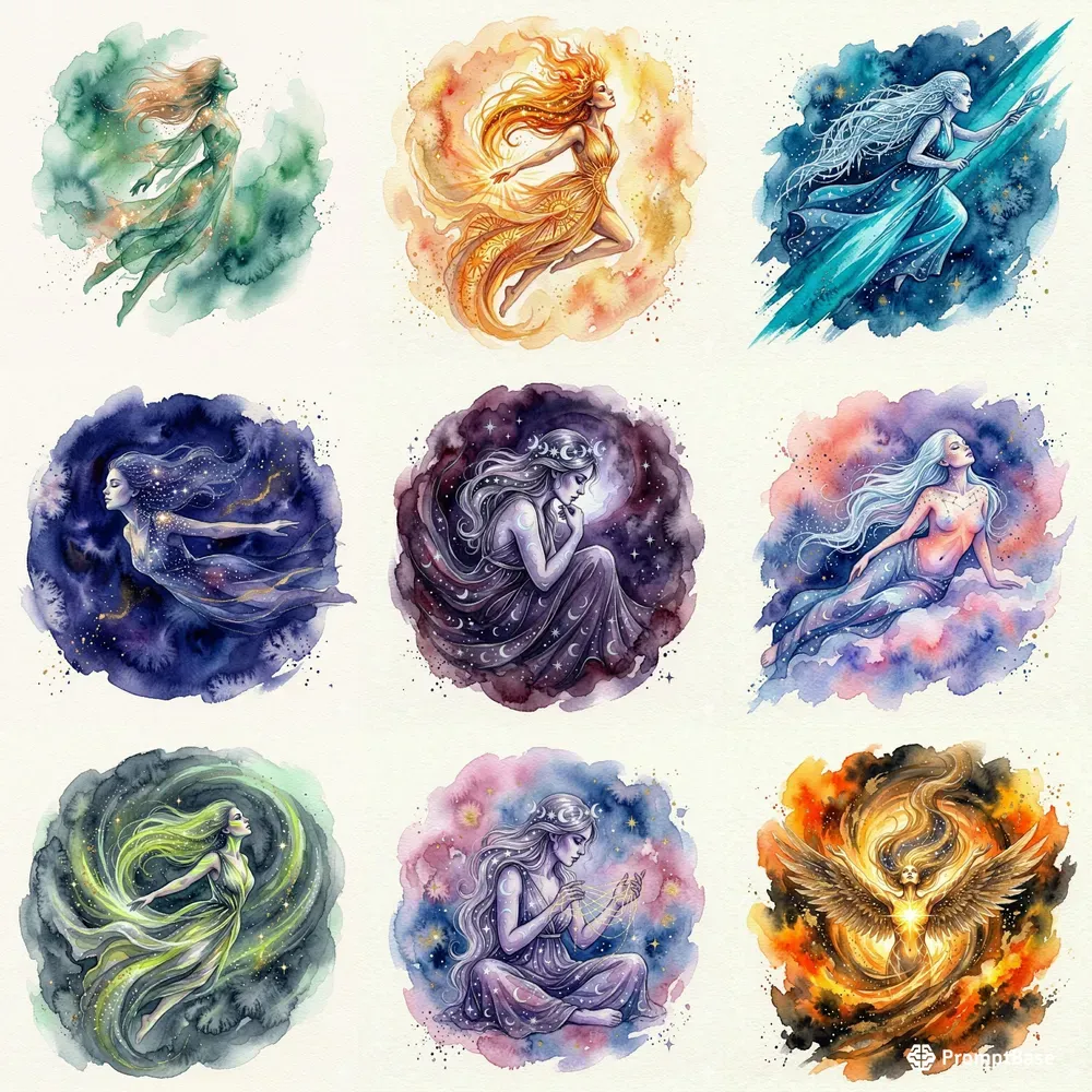 Cosmic Spirit Watercolor Illustrations